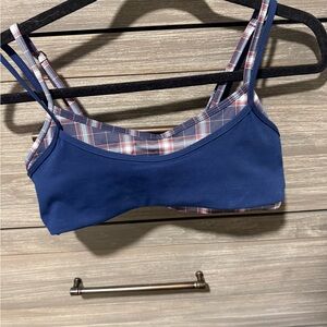 Liaison the label navy and plaid double layer scoop bra size medium
